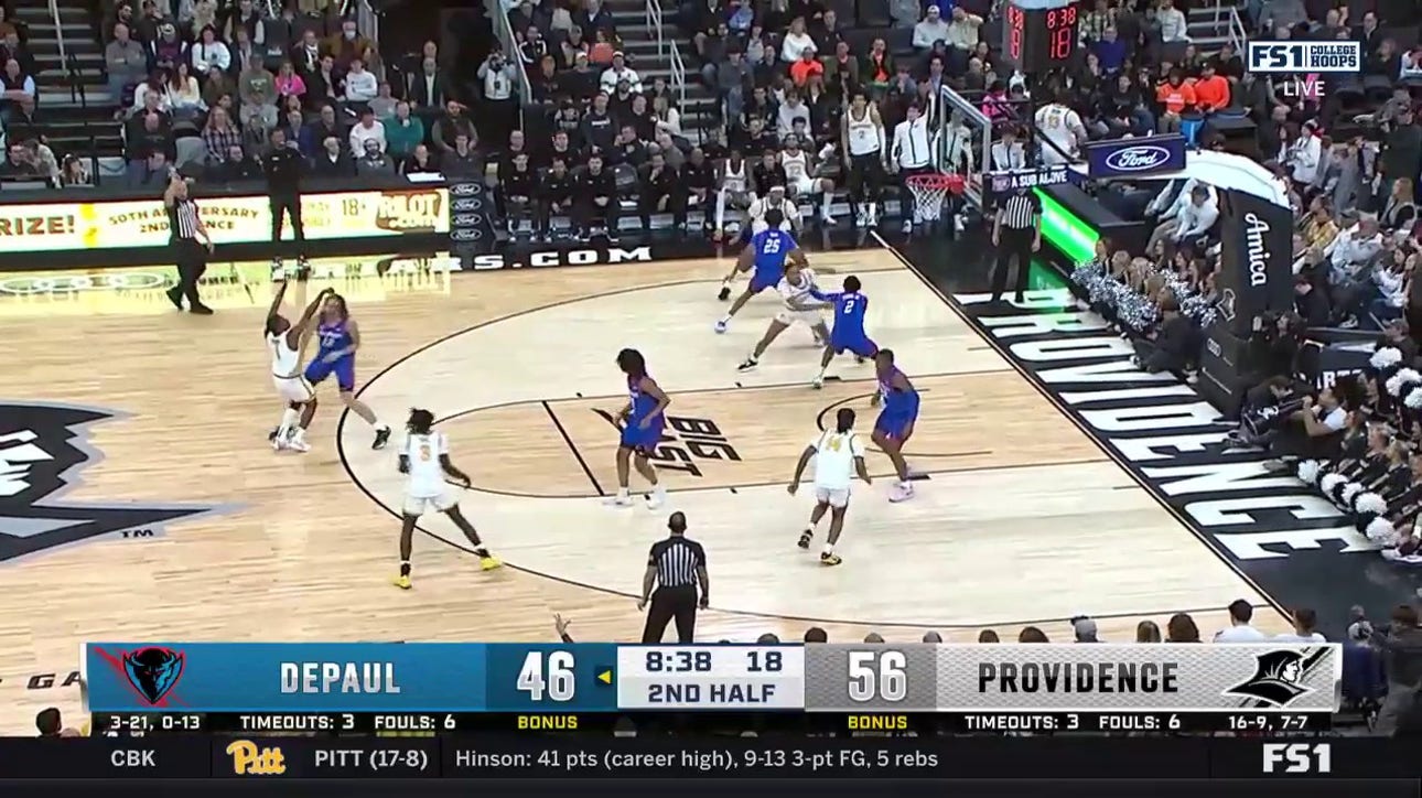 Jayden Pierre hits a 3-pointer to extend Providence's lead over DePaul