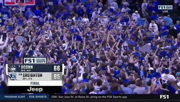 Fans storm the court as No. 15 Creighton upsets No. 1 UConn, 85-66