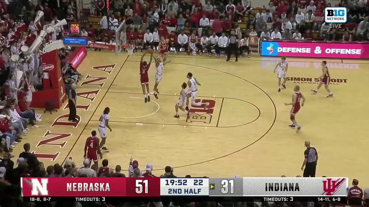 Brice Williams converts a thunderous alley-oop to extend Nebraska's lead over Indiana