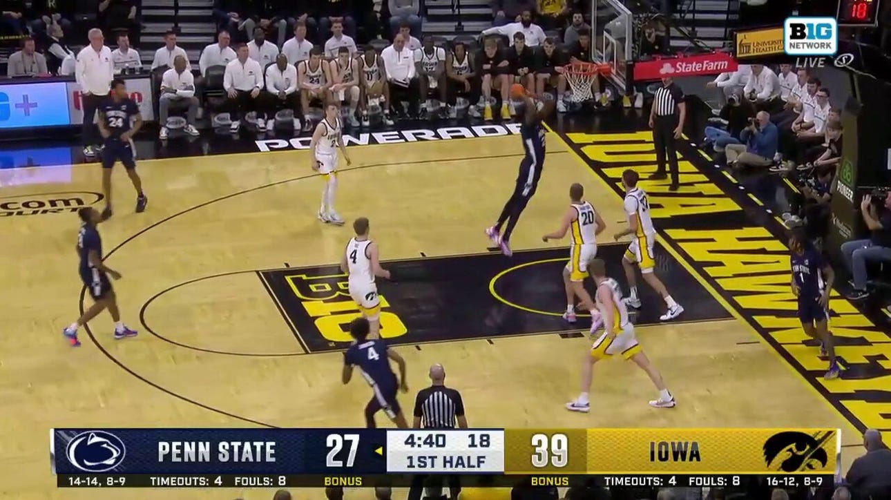 Penn State's Qudus Wahab connects with Ace Baldwin Jr. for a sweet jam against Iowa
