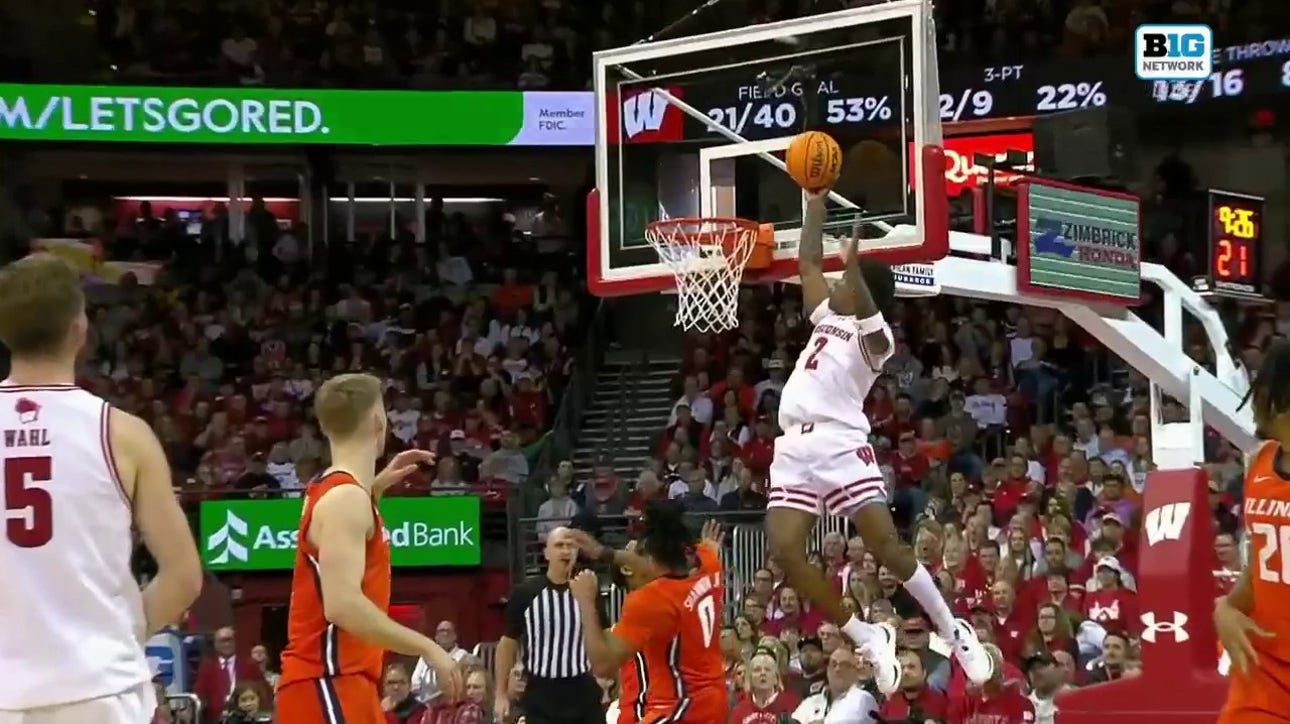 Wisconsin's AJ Storr converts the alley-oop layup to tie the game against Illinois