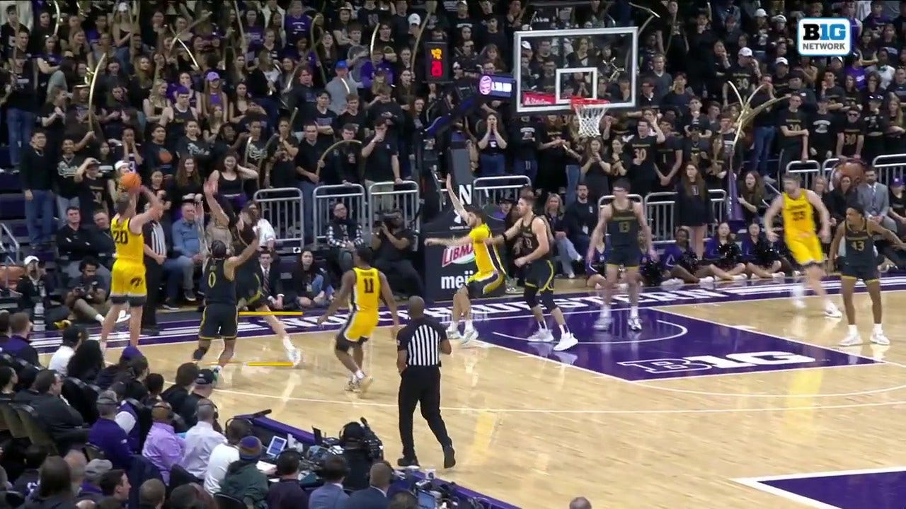 Iowa's Payton Sandfort knocks down third 3-pointer of the half against Northwestern