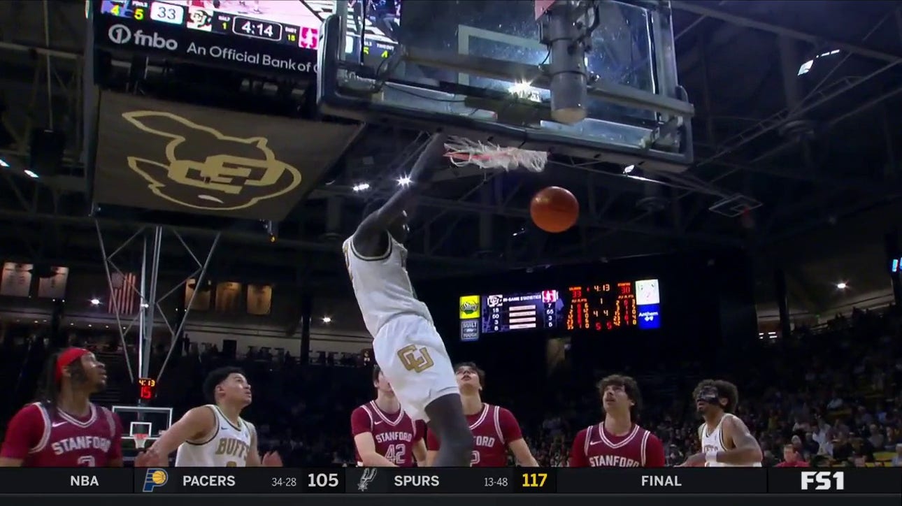 Colorado's Bangot Dak throws down a two-handed slam to extend lead against Stanford