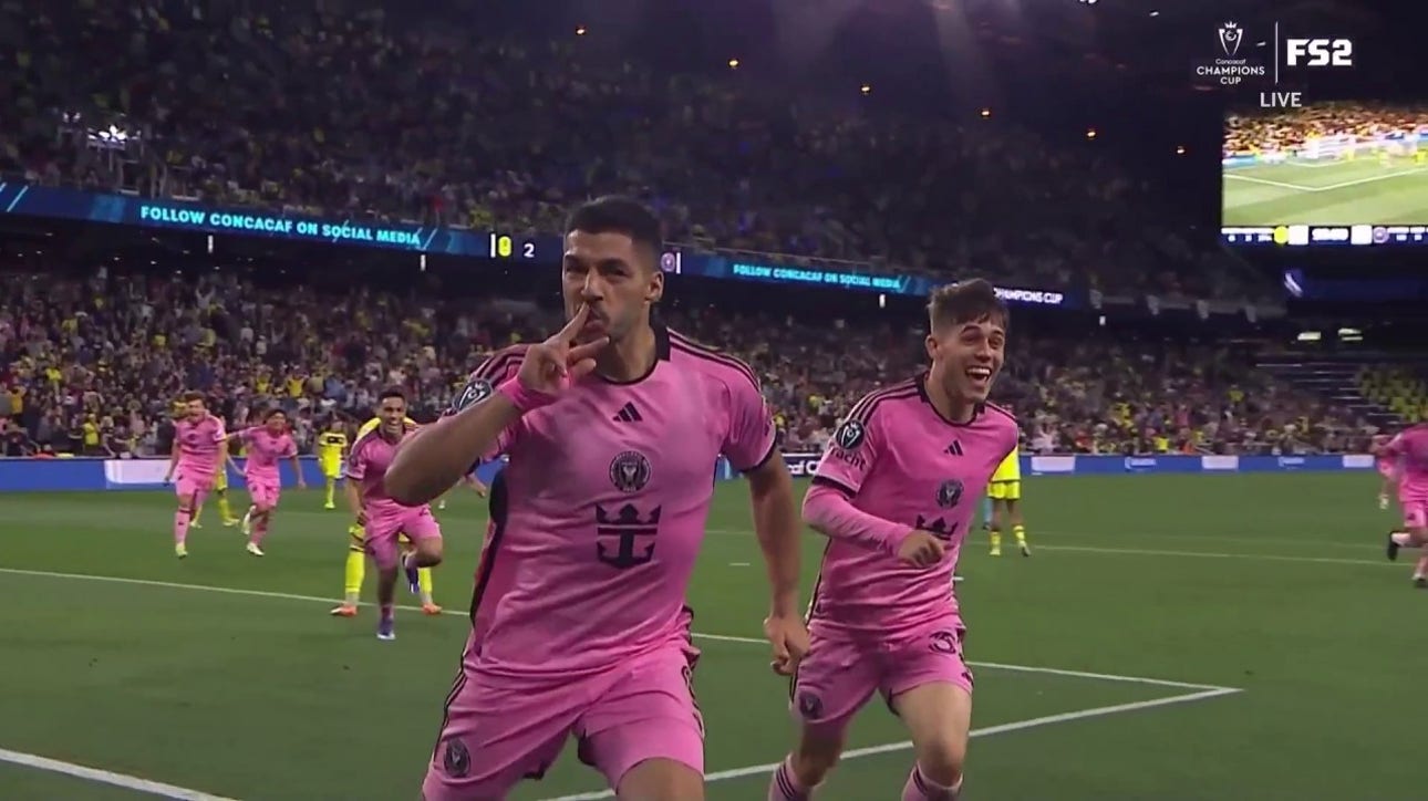 Inter Miami's Luis Suarez nails a header in stoppage time to even the score against Nashville SC