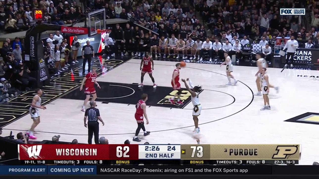 Lance Jones hits a 3-pointer, extending Purdue's lead vs. Wisconsin