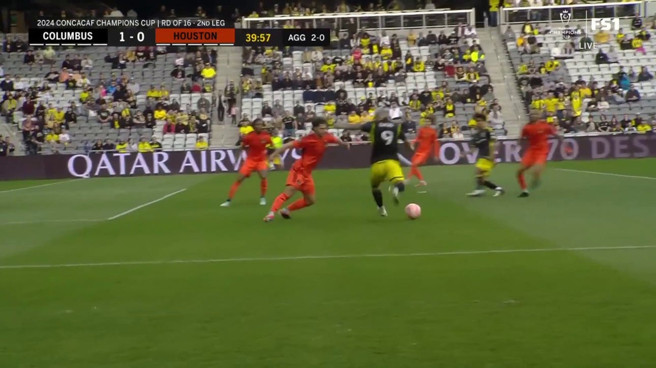 Columbus Crew's Cucho Hernandez scores on a nutmeg to give them a 1-0 lead against the Houston Dynamo