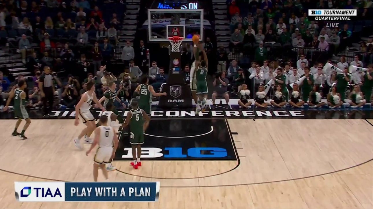 Myles Colvin cuts inside for the two-handed flush, extending Purdue's lead over Michigan State