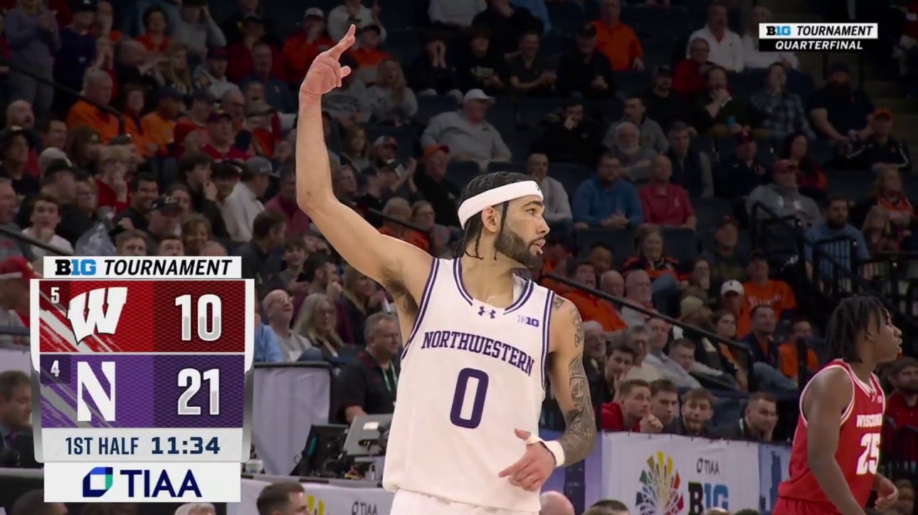 Boo Buie drains a deep 3-pointer, extending Northwestern's lead over Wisconsin