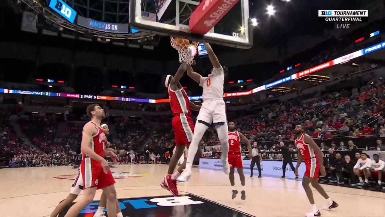Terrence Shannon Jr. dunks on his defender to bring Illinois to an early tie with Ohio State