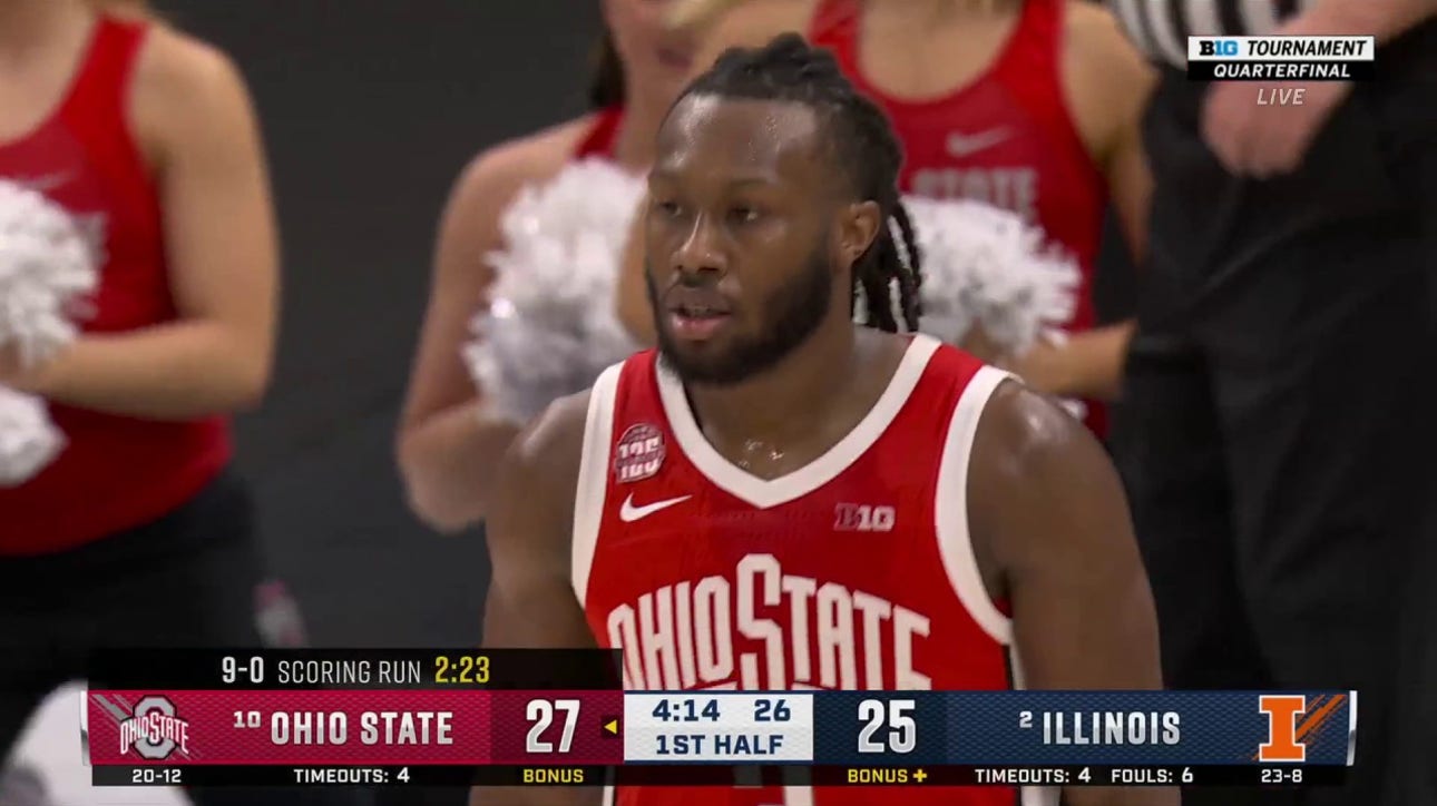 Felix Okpara throws down an alley-oop dunk, giving Ohio State the lead vs. Illinois