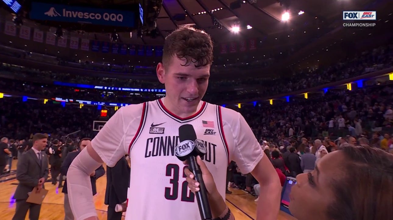 UConn's Donovan Clingan speaks on his double-double performance in the first half against Marquette