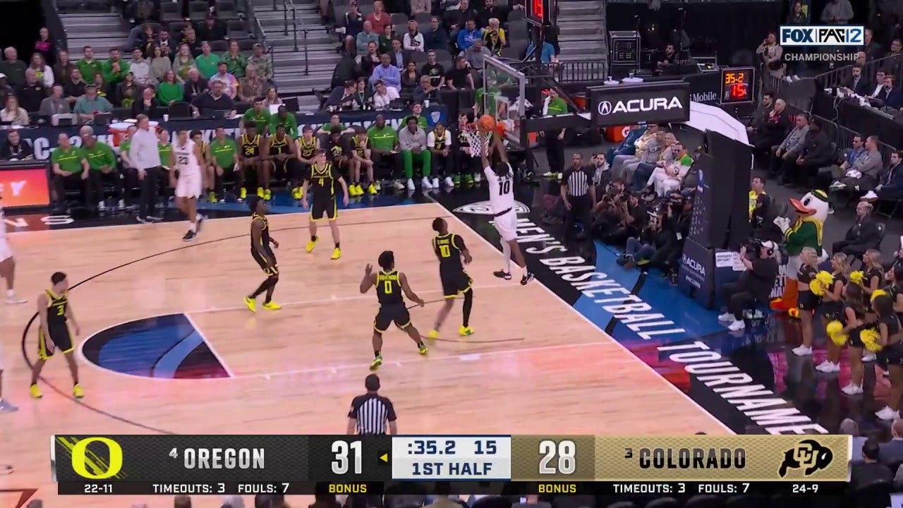 Colorado's Cody Williams jukes out a defender for the slam