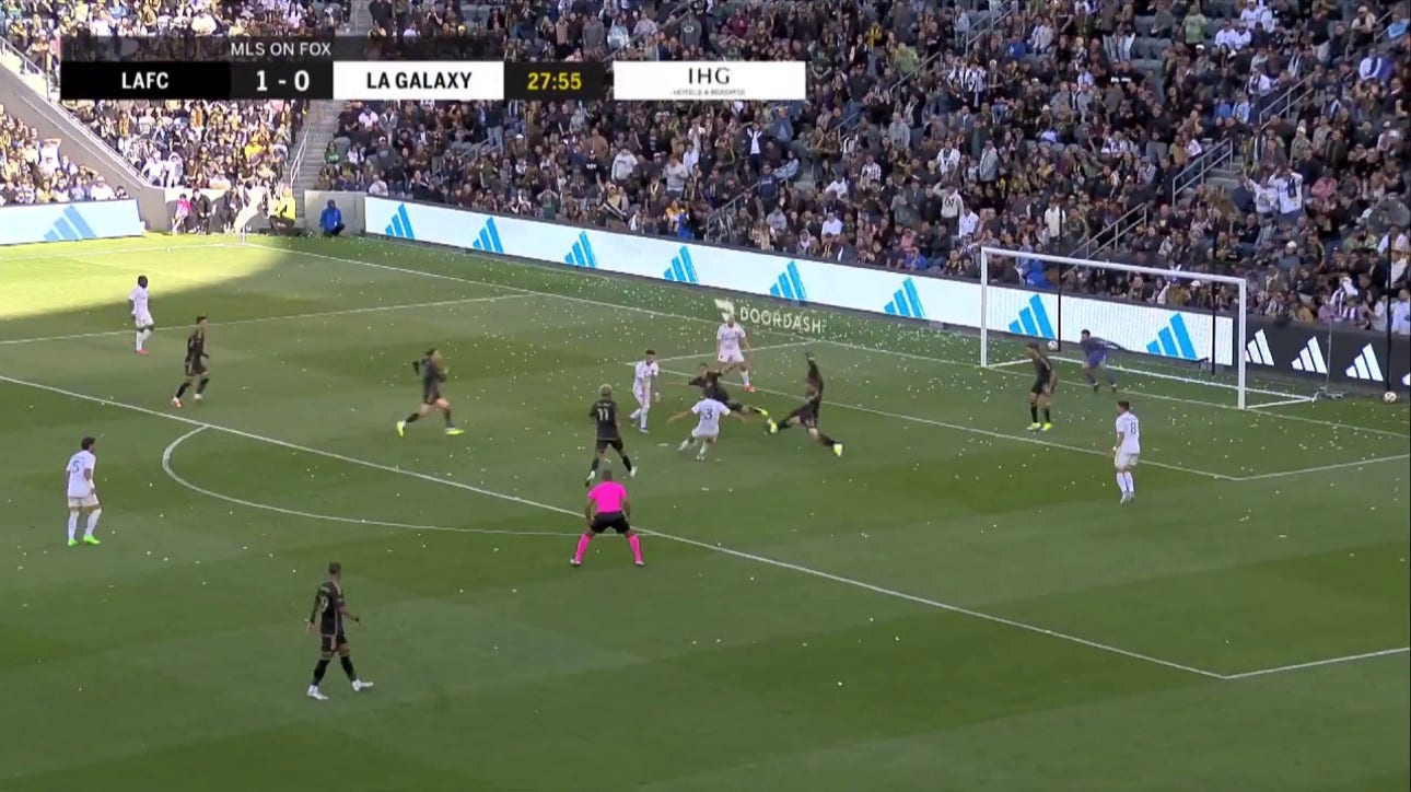LA Galaxy's Julian Aude scores an incredible goal in the 28th minute to even the score vs. LAFC