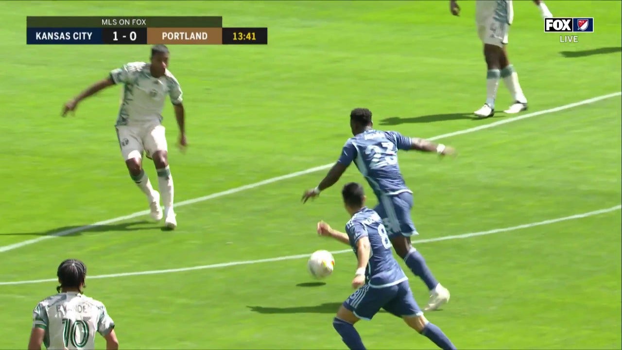 Sporting KC's William Agada scores in 13' to take a 1-0 lead vs. Portland