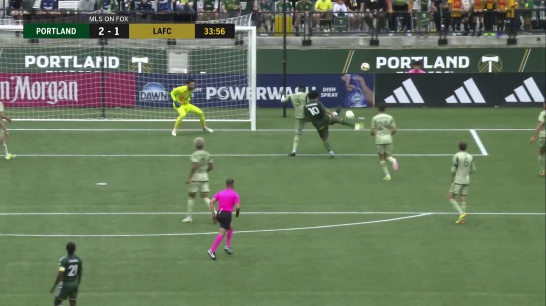 Portland's Evander finishes a beautiful volley to give the Timbers a 2-1 lead over LAFC
