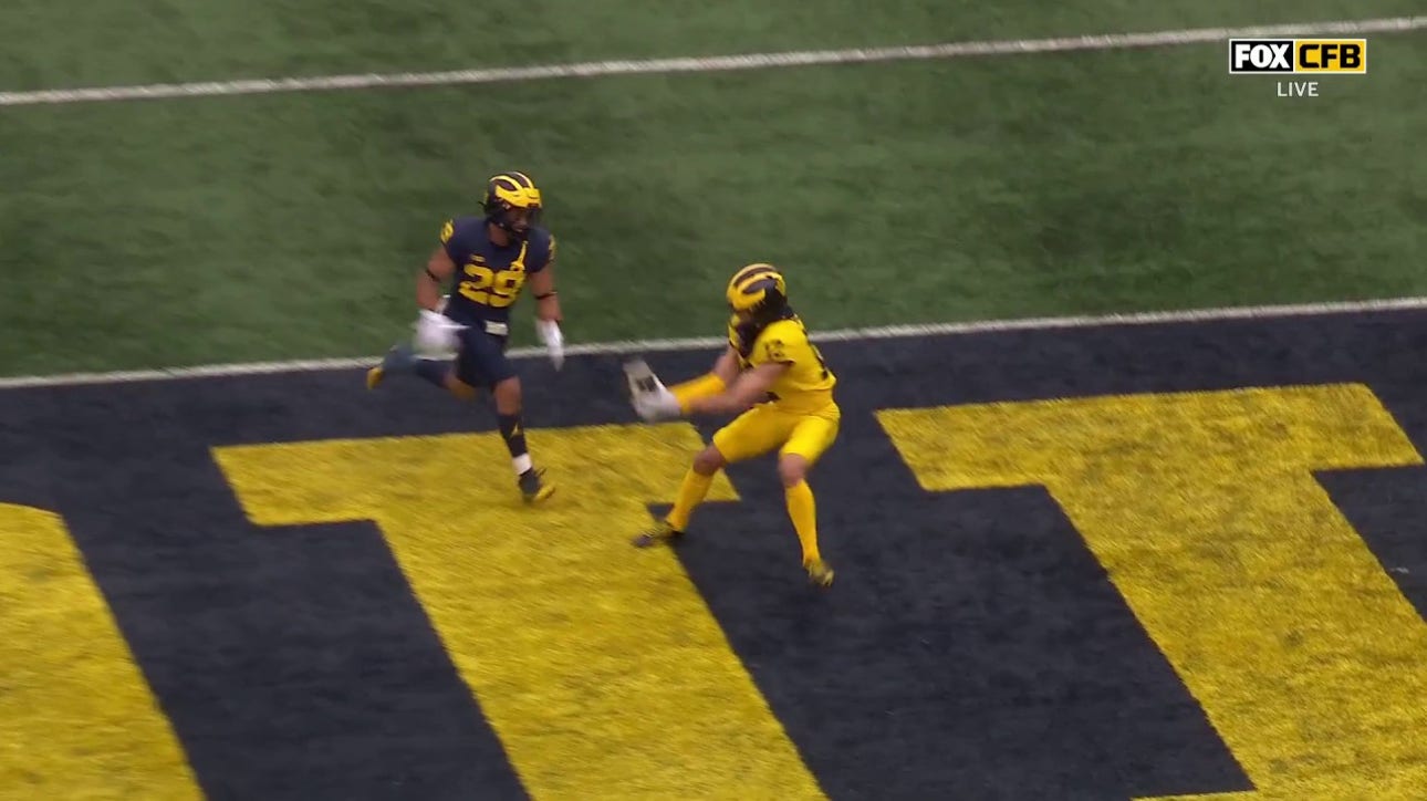 Davis Warren connects with Kendrick Bell on a 42-yard TD pass in Michigan's spring game