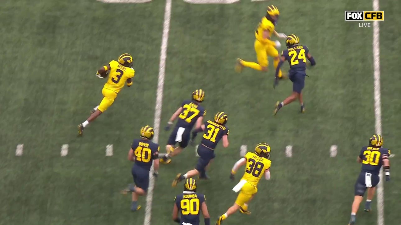 Davis Warren finds Fredrick Moore for a 48-yard touchdown in the Michigan spring game