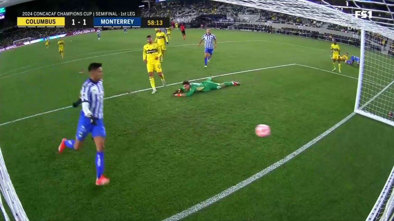 Monterrey's Maximiliano Meza finds the net to even the score against Columbus