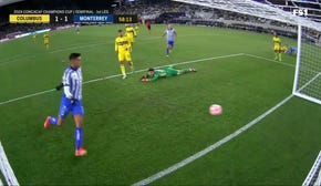 Monterrey's Maximiliano Meza finds the net to even the score against Columbus