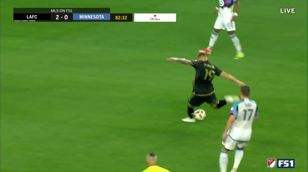 Mateusz Bogusz scores a goal from midfield in 82' to give LAFC a 2-0 lead over Minnesota