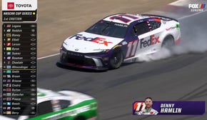 Denny Hamlin's engine blows on Lap 3 and exits the race early