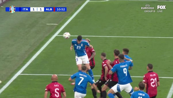 Alessandro Bastoni's header in 11' brings Italy to a 1-1 tie with Albania | UEFA Euro 2024