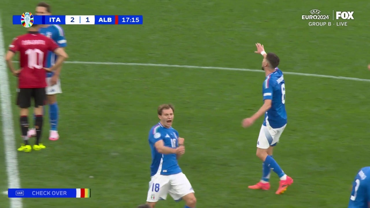 Nicolò Barella's strike in 16' gives Italy a 2-1 lead over Albania