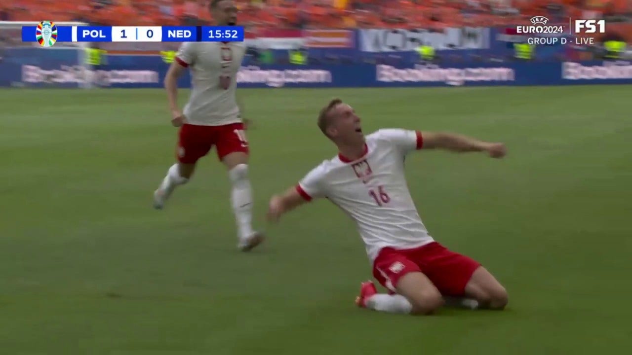 Adam Buksa's header off a corner gives Poland a 1-0 lead over the Netherlands | UEFA Euro 2024