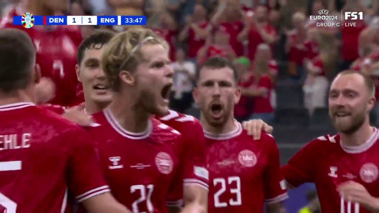 Denmark's Morten Hjulmand scores the equalizer in 34' against England | UEFA Euro 2024
