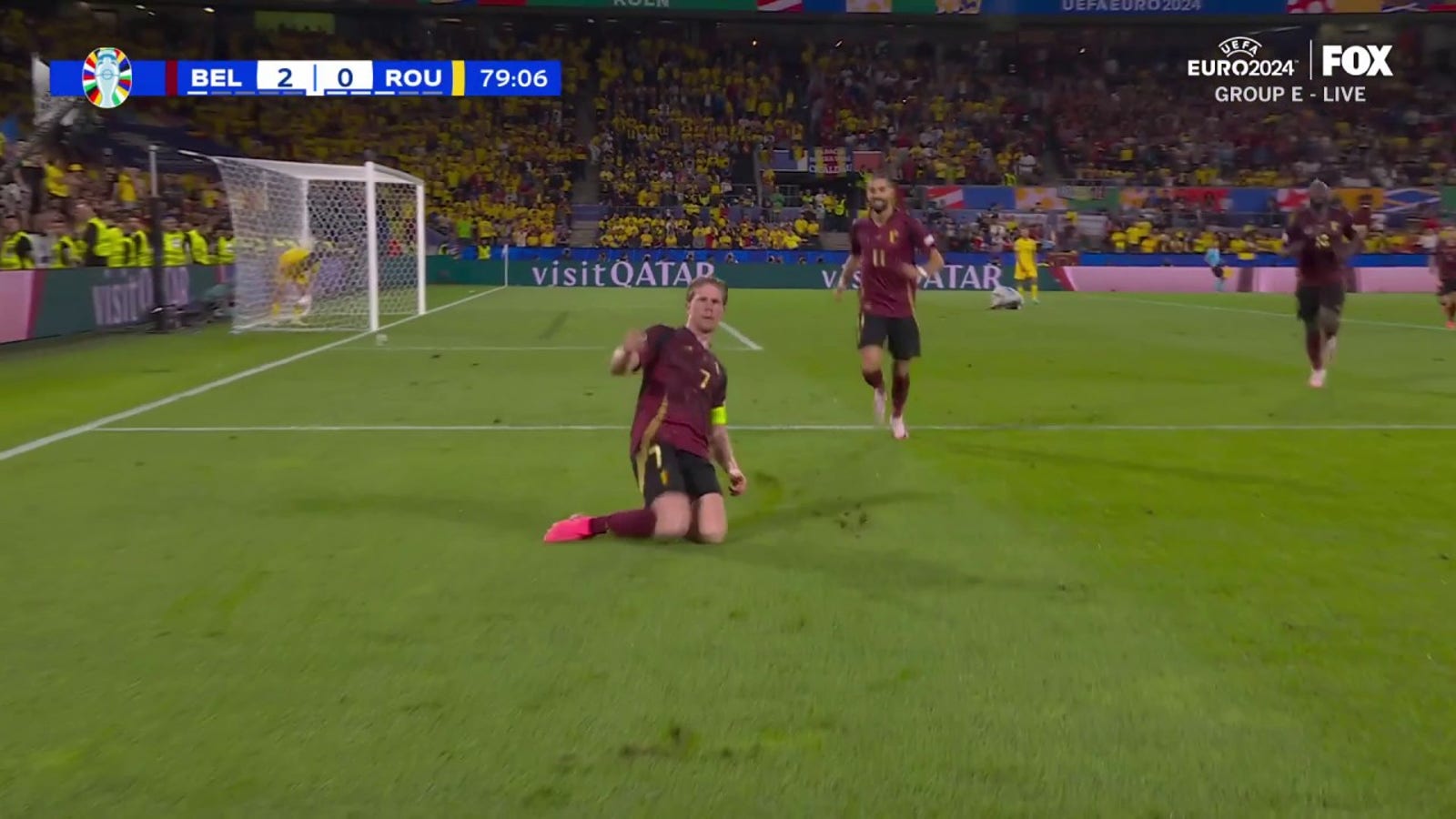 Kevin De Bruyne slots in a goal in 80' to give Belgium a 2-0 lead over Romania