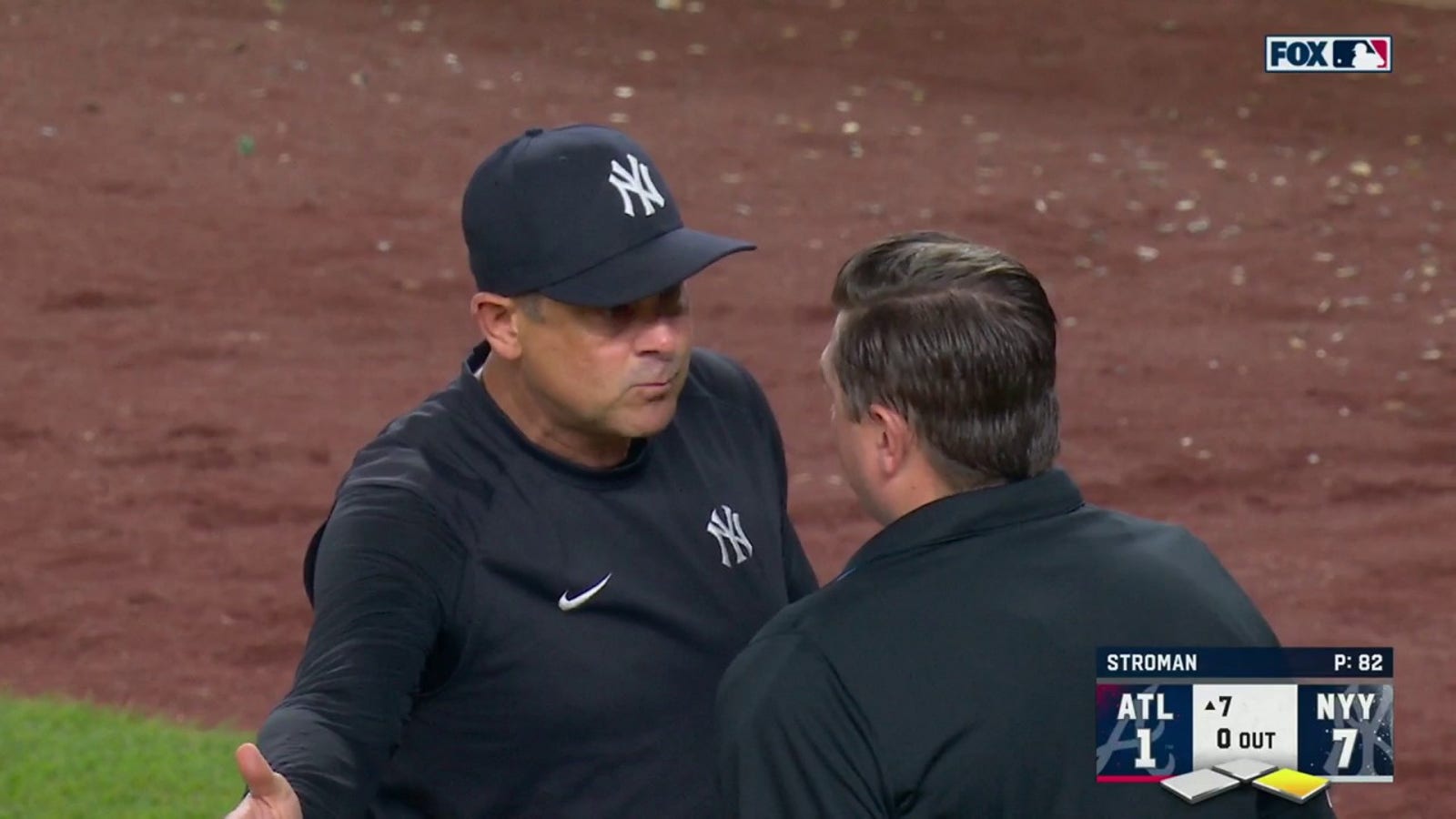 Yankees' manager Aaron Boone gets ejected from the game after arguing balls and strikes