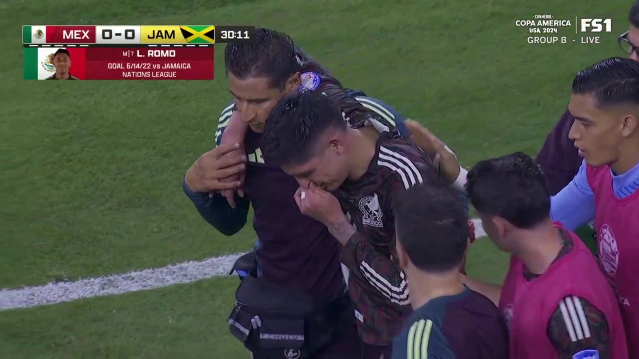 Mexico's Edson Álvarez is helped off the field after injuring leg vs. Jamaica