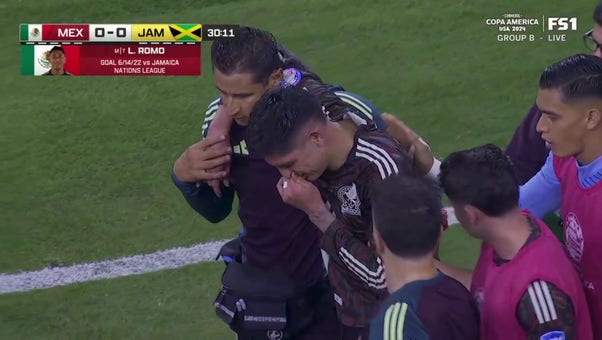Mexico's Edson Álvarez is helped off the field after injuring leg vs. Jamaica