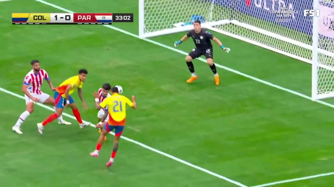 Daniel Muñoz's header in 32' gives Colombia a 1-0 lead over Paraguay | 2024 Copa América