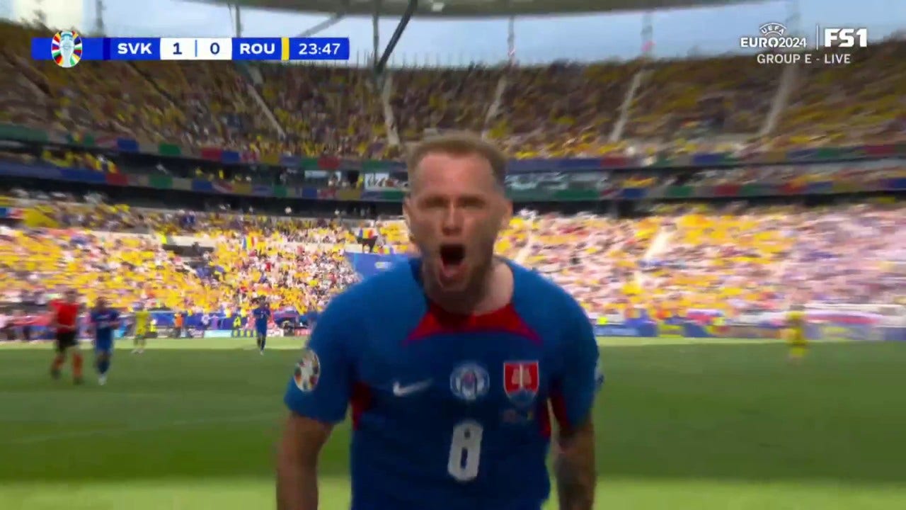 Ondrej Duda's header finds the net as Slovakia takes a 1-0 lead over Romania | UEFA Euro 2024