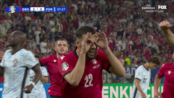 Georges Mikautadze scores on a PK to give Georgia a 2-0 lead over Portugal | UEFA Euros 2024