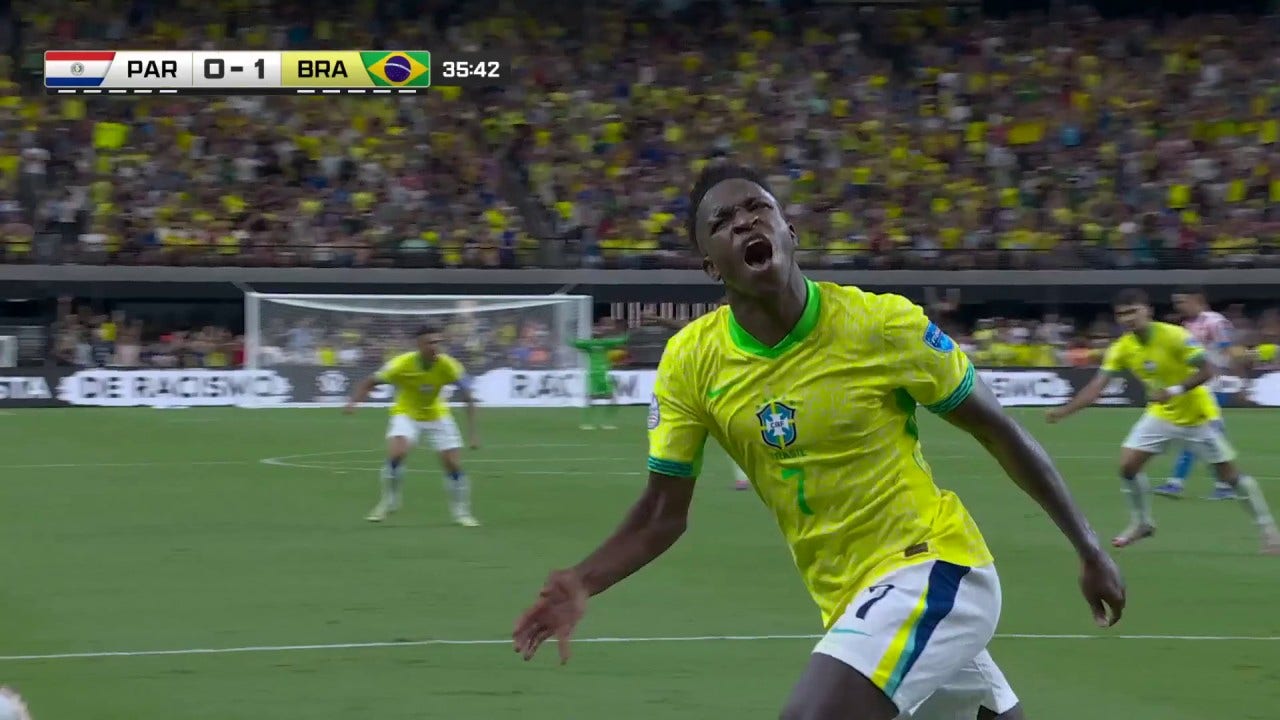 Vinicius Junior finds the net to give Brazil a 1-0 lead over Paraguay | Copa América 2024