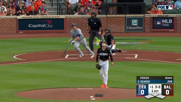 Corey Seager smashes a solo home run and gives the Rangers a 1-0 lead over the Orioles