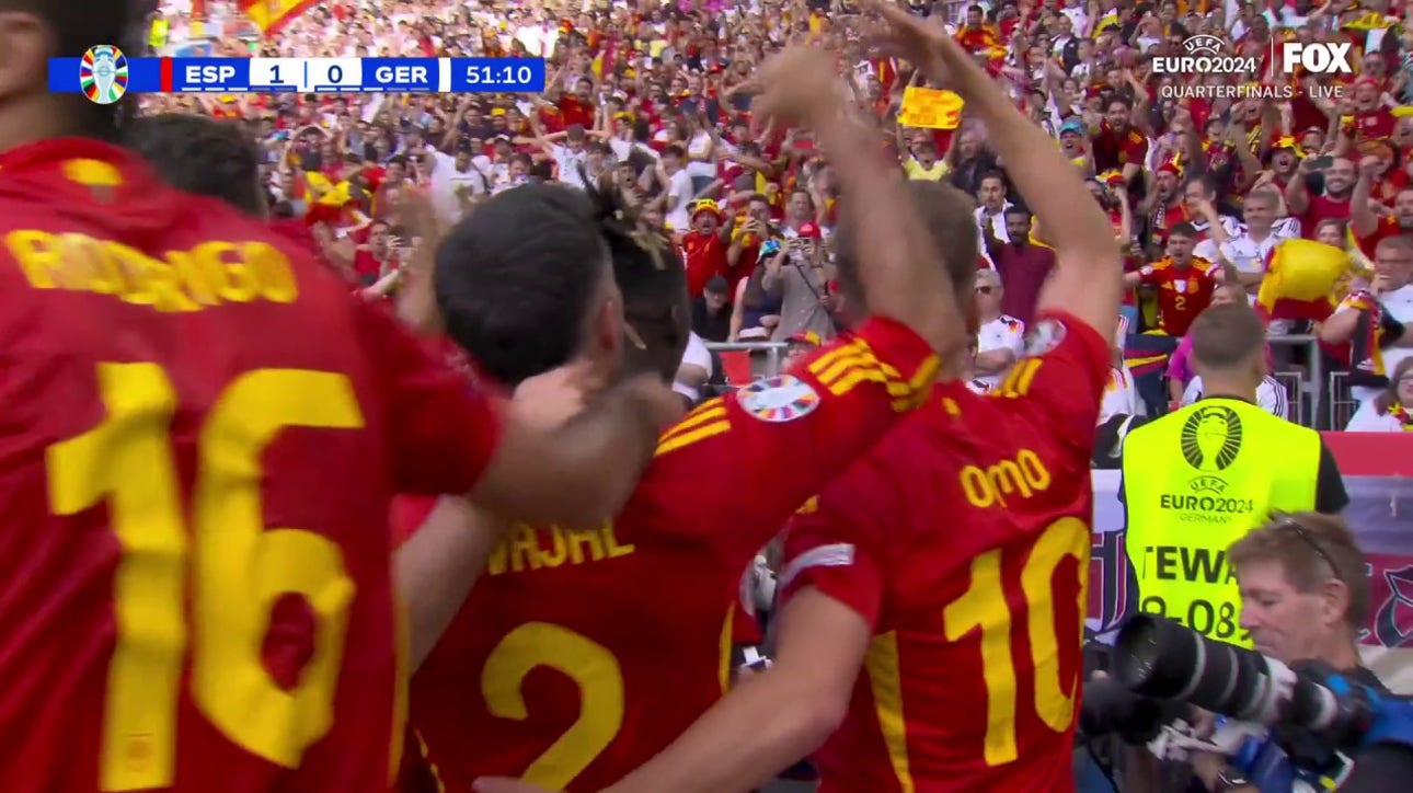 Dani Olmo finds the net in 51' to give Spain a 1-0 lead over Germany | UEFA Euro 2024 | Quarterfinals