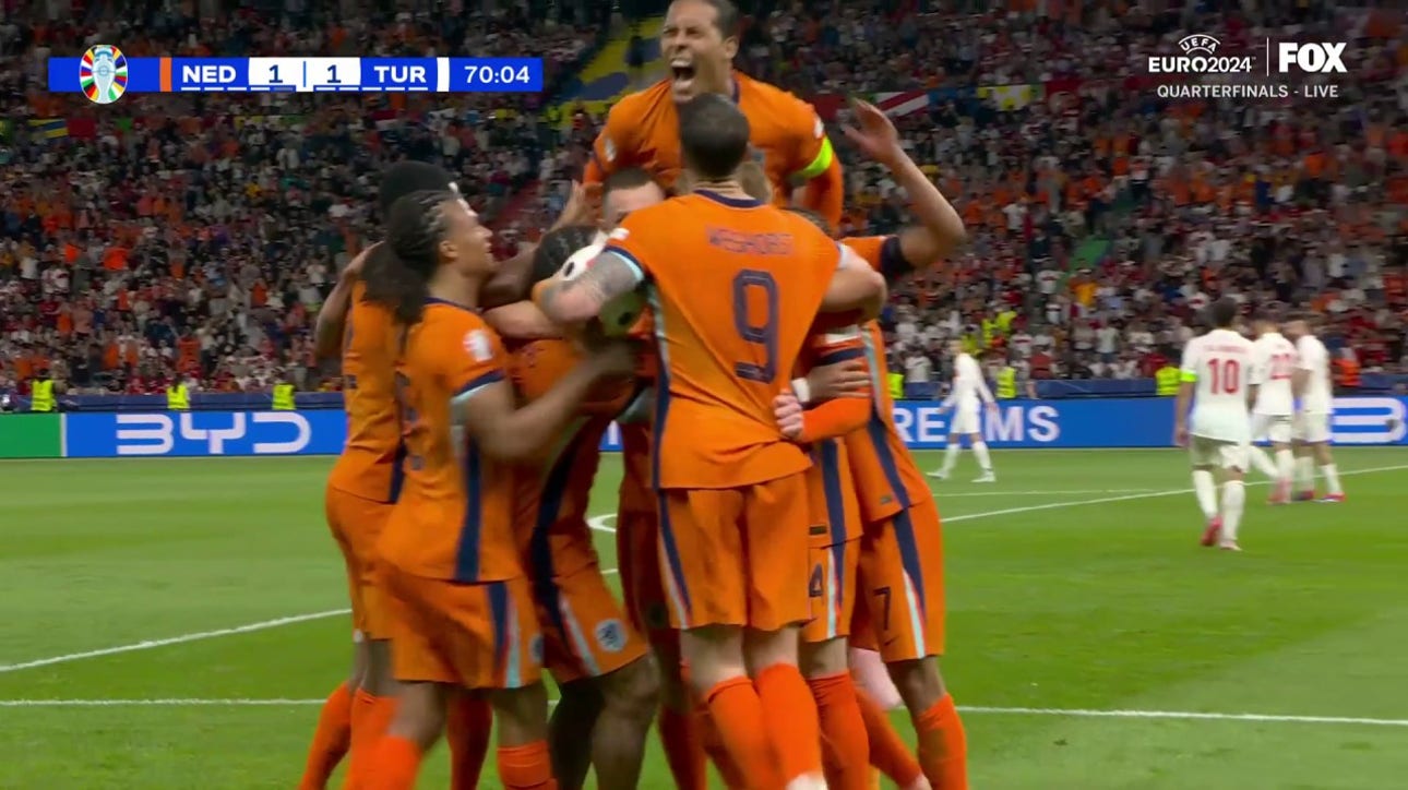 Netherlands' Stefan De Vrij scores a 1-1 equalizer in 70' against Türkiye | UEFA Euro 2024