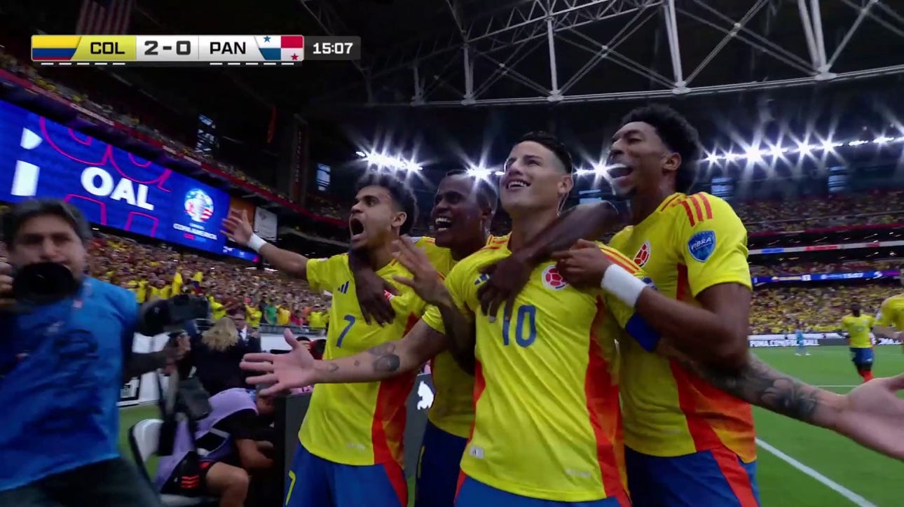 After a foul in the box, James Rodríguez sinks a penalty kick giving Colombia a 2-0 lead vs. Panama | 2024 Copa América 