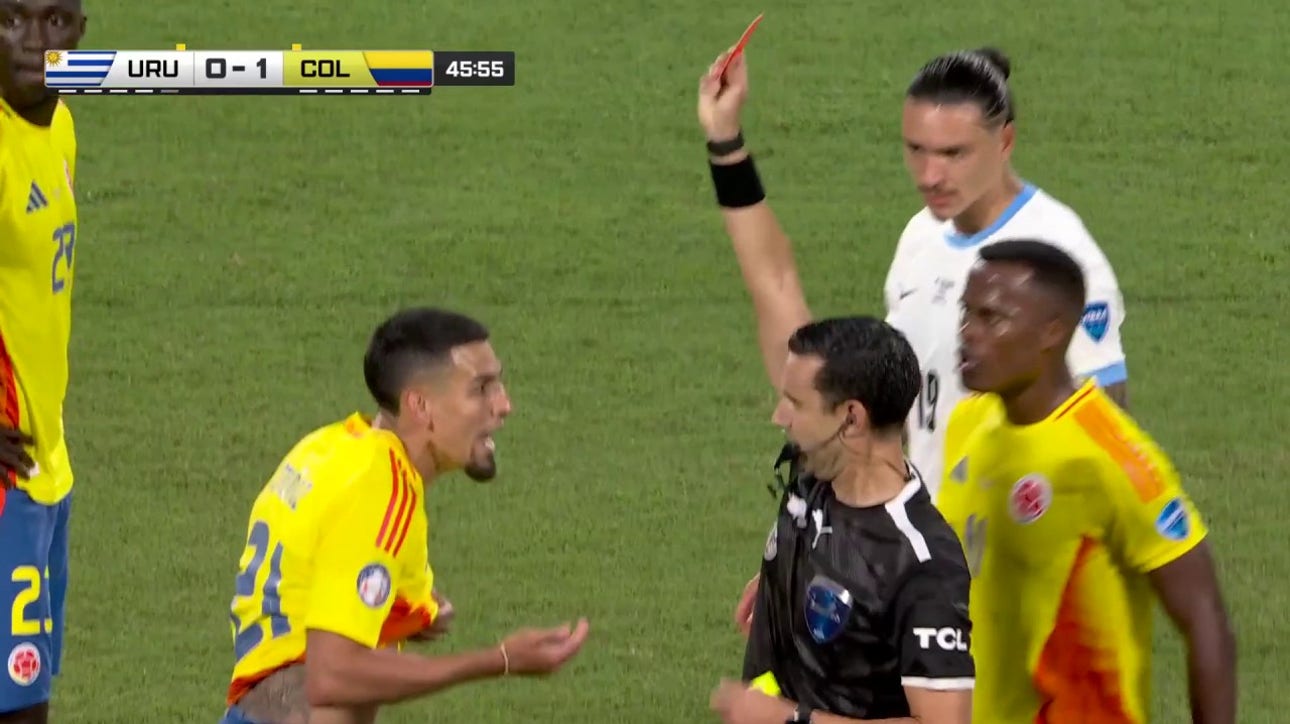 Colombia's Daniel Muñoz is ejected against Uruguay after receiving second yellow card | 2024 Copa América
