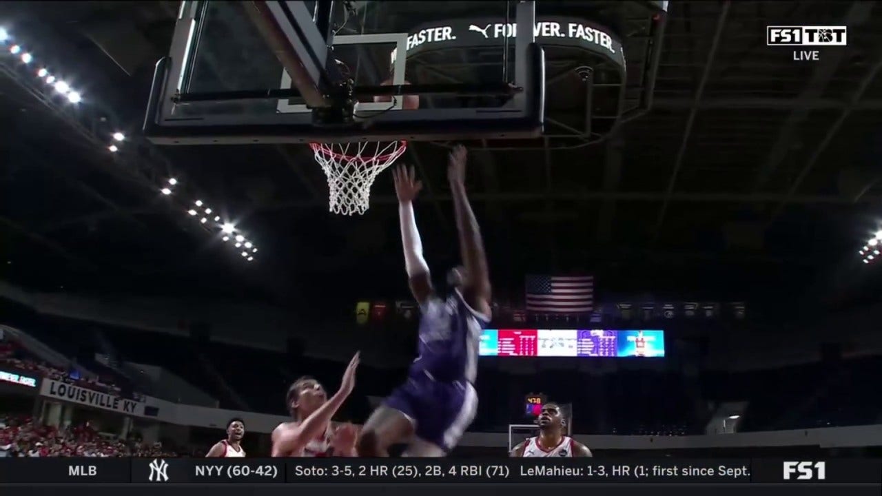 Sideline Cancer's Chris Coffey gets up and throws down a NASTY put-back jam vs. The Ville