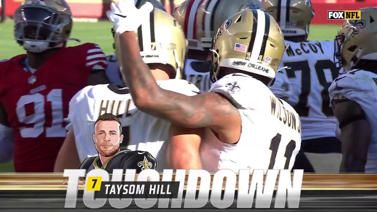 Taysom Hill punches in a one-yard TD, giving Saints a 7-0 lead over 49ers.