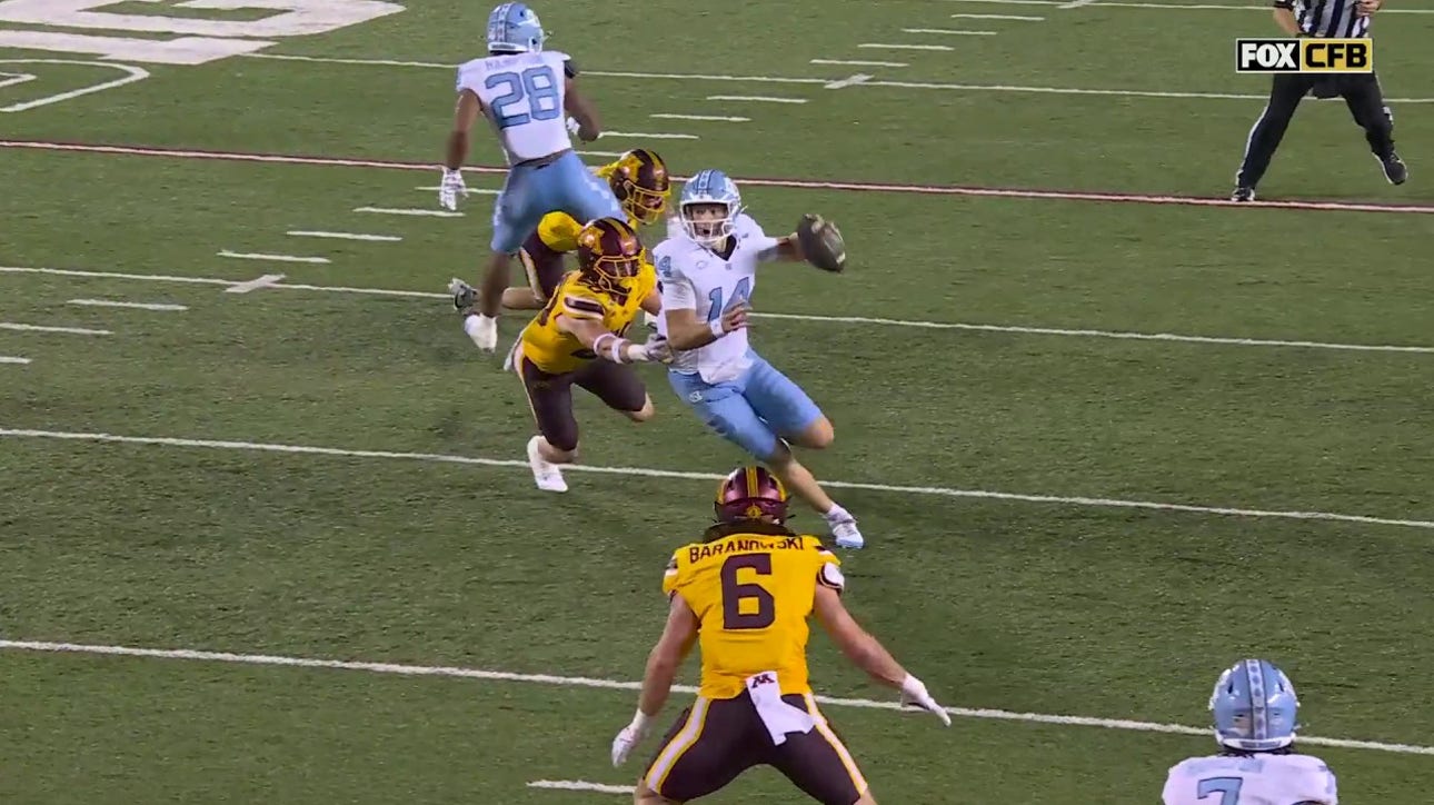 North Carolina's Max Johnson rushes for a three-yard touchdown vs. Minnesota