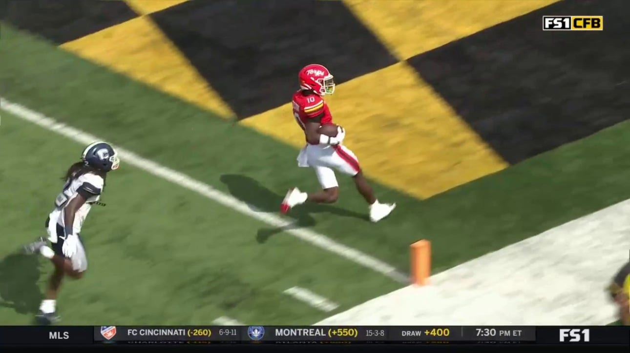 Billy Edwards connects with Tai Felton on a 75-yard TD pass, extending Maryland's large lead over UConn