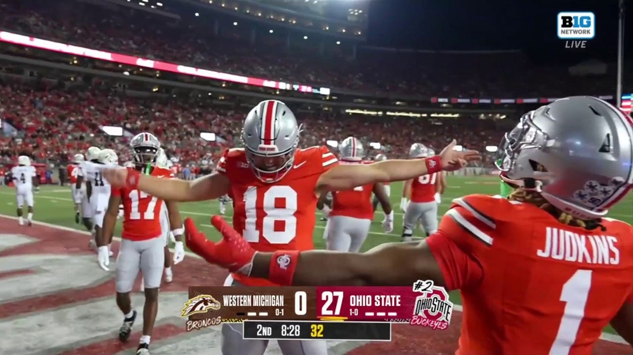 Quinshon Judkins rushes 23-yards for his second touchdown of the game to extend Ohio State's lead over Western Michigan