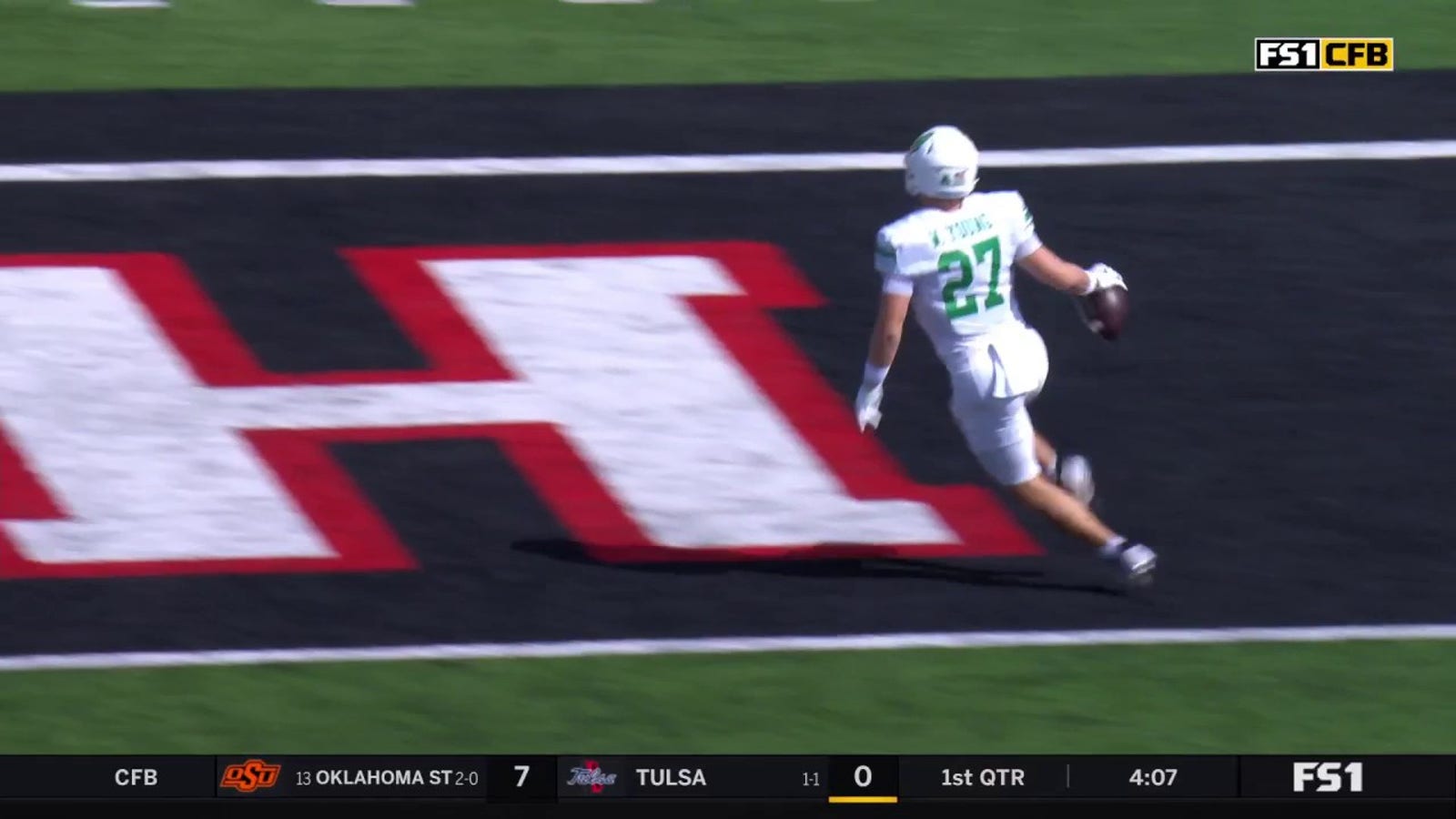 North Texas' Chandler Morris connects with Wyatt Young for a 75-yard touchdown vs. Texas Tech