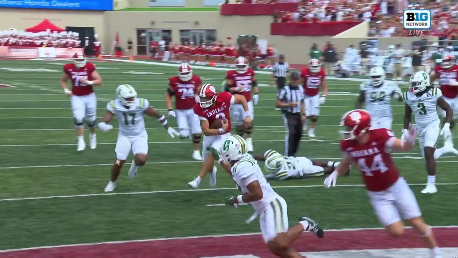 Kurtis Rourke scores a touchdown to extend Indiana's lead against Charlotte.