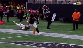 Saints' Derek Carr throws a 47 yard pick-six to Falcons' Troy Anderson